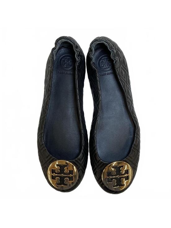 Tory Burch Shoes - Tory Burch Minnie Quilted Leather Travel Ballet Flats Black Gold Size 7.5M